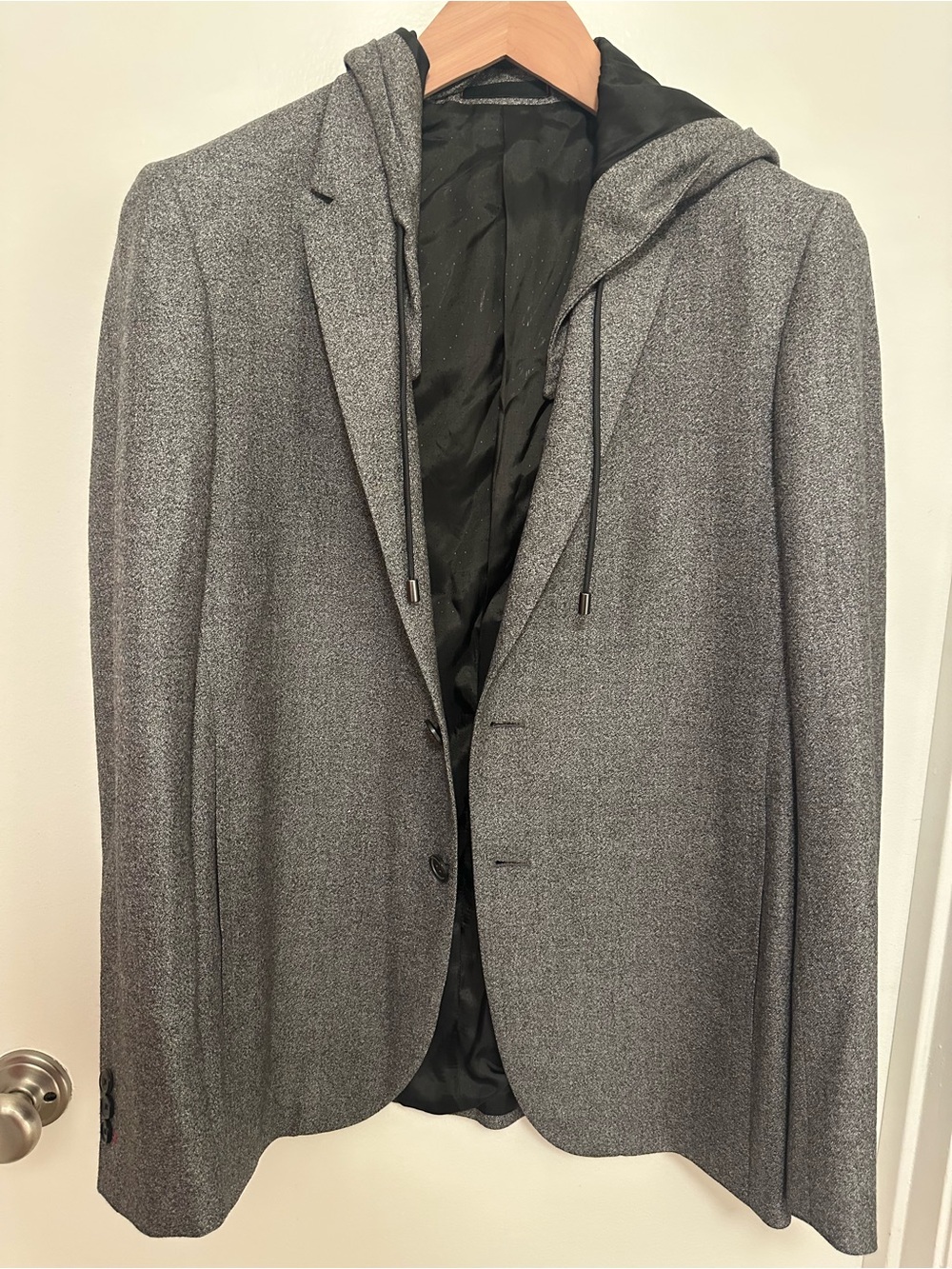 Bespoken 38R 100% Wool Removable Hoodie Grey Sport Coat Blazer